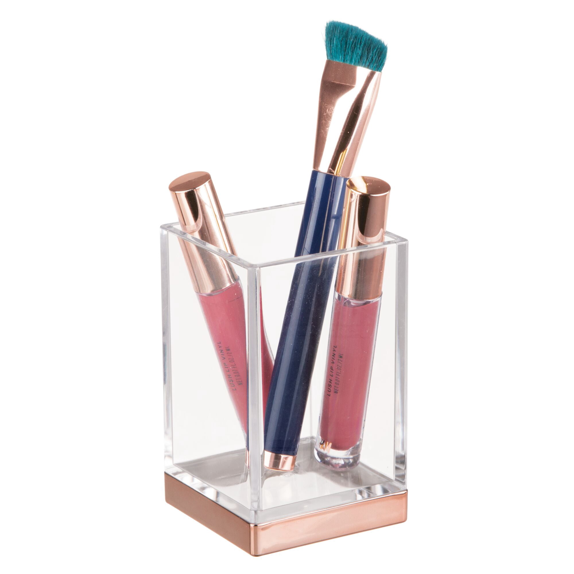 mDesign Plastic Bathroom Vanity Countertop Organizers, Set of 4, Clear/Rose Gold