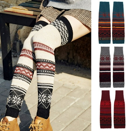 

GROFRY 1 Pair Thermal Socks Bohemia Style Stripe Jacquard Weave High Stretchy Knitting Keep Warm Thicken Women Knit Knee-High Winter Boot Socks for Travel