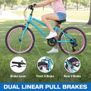 Hykolity 20 Inch Kids Mountain Bike Boys Girls Children Youth MTB Bicycle For Ages 8-13 Bikes With Adjustable Seat Dual Brake Kickstand Reflector, Blue