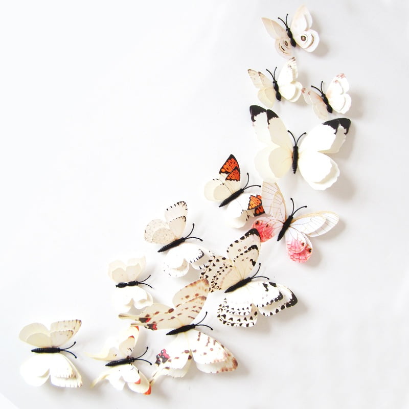 12 pcs Silver & Black Diamante Glitter 3D Butterfly Fridge Magnetic Stickers. 