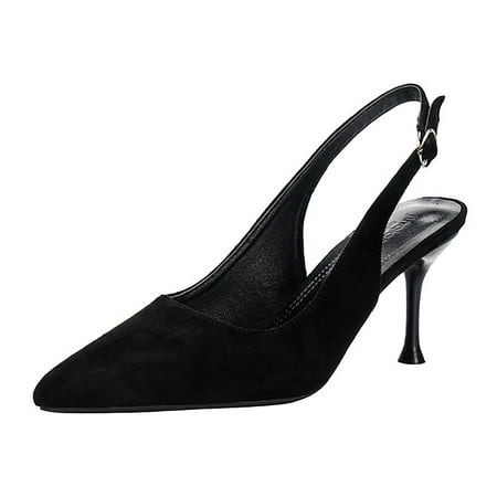 

VBARHMQRT Womens Summer Sandals 2024 Summer New Korean Fashion Pointed Buckle with High Heels Casual Large Suede Roman Sandals Single Shoes Strappy Sandals for Women Heeled Womens Sandals Black Dressy