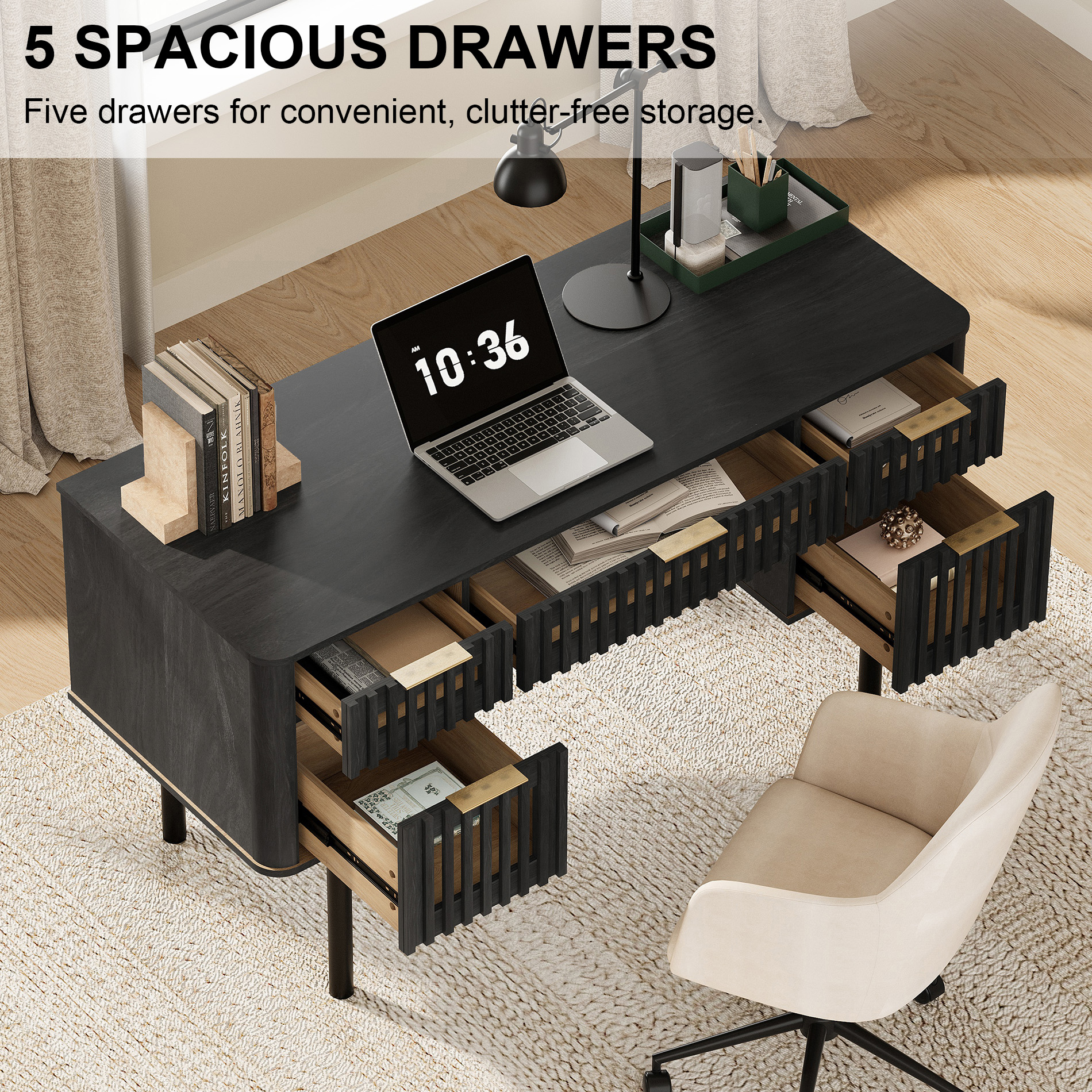 54" Executive Computer Desk with Storage and 5 Drawers for Home Office