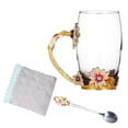 thumbnail image 2 of Yuarrent 350ml esmalte azul rosa flor taza de café de cristal 320ml Margarita leche té copas de vino whisky cóctel regalo chupito taza con cuchara Teteras Crisantemo Marrón 350ML Yuarrent HA005099-08B, 2 of 6