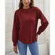 thumbnail image 3 of Sudadera de punto gofre de color rojo vino con detalles de encaje, cuello redondo, mangas largas con paneles: perfecta para el hogar, los viajes y la oficina, 3 of 7