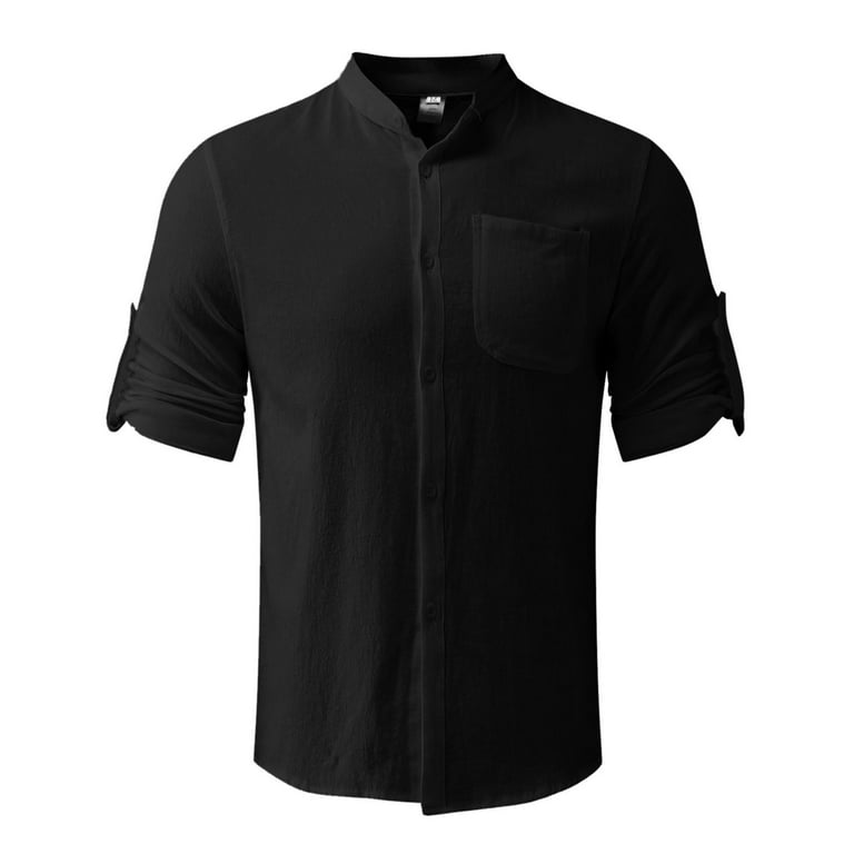 B91xZ Big And Tall Shirts for Men Male Turndown Collar Shirt Casual Solid  Half Sleeve Tops Blouse Cotton Shirt Workout Shirts Black,Size 5XL 