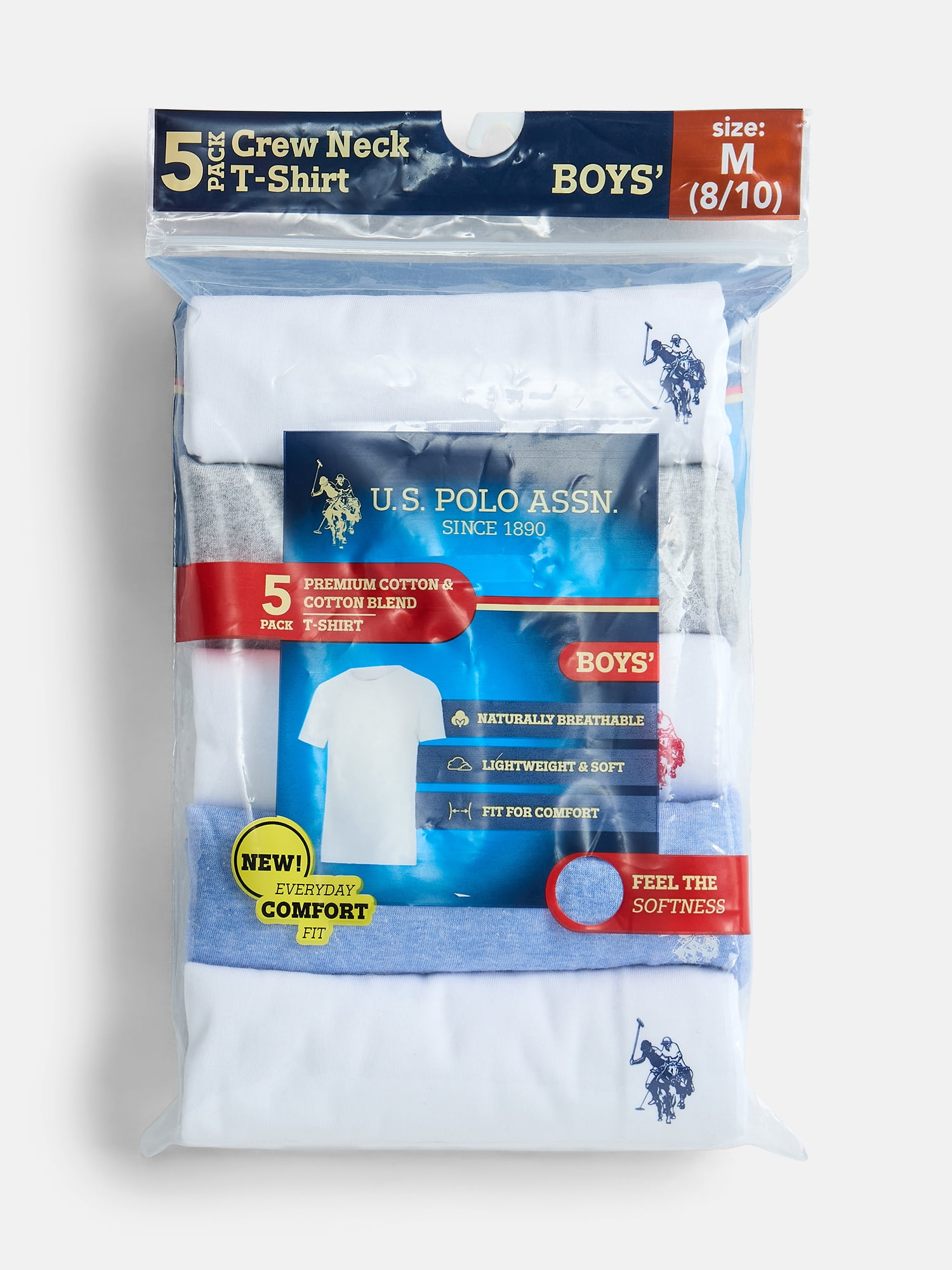 U.S. Polo Assn. Boys Crewneck T-Shirts, 5 Pack, Sizes S-XXL