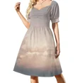 thumbnail image 1 of Vestido de manga corta con nubes en tonos morado, gris y rosa. Vestido largo de verano para mujer., 1 of 8