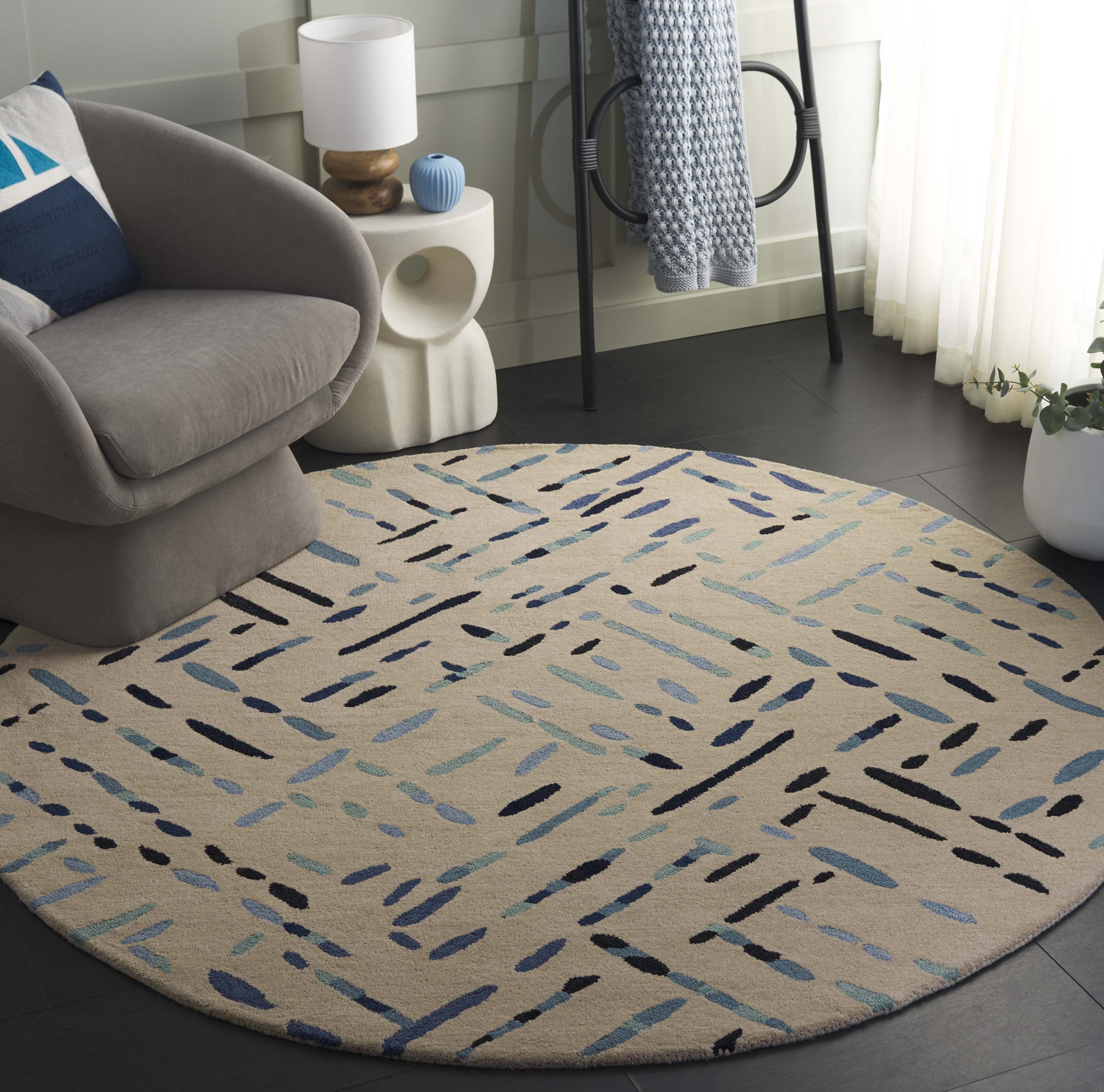 SAFAVIEH Metro Rodina Geometric Striped Area Rug, Gray/Blue, 6' x 6' Round