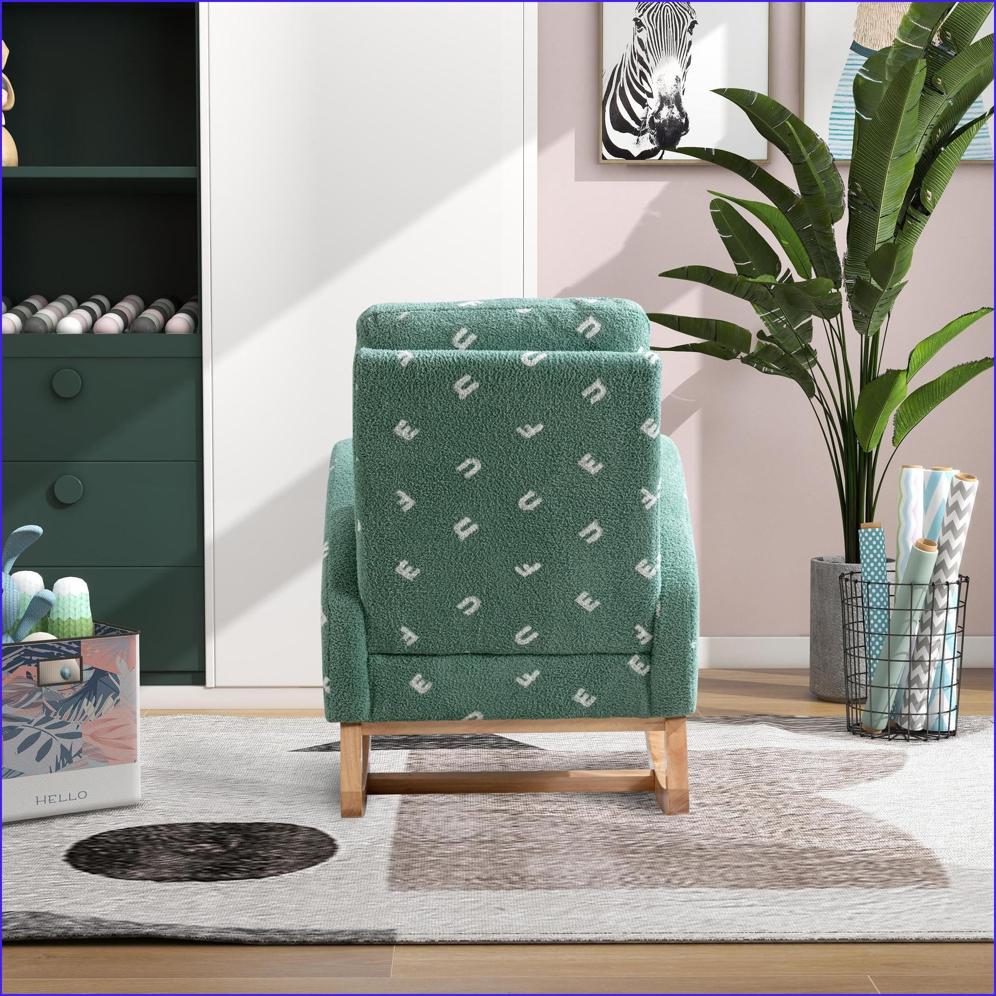 Rocking Chair for Nursery, 26.8"W Mid-Century Green Boucle Accent Rocker with Side Pocket | Boucle | Foam
