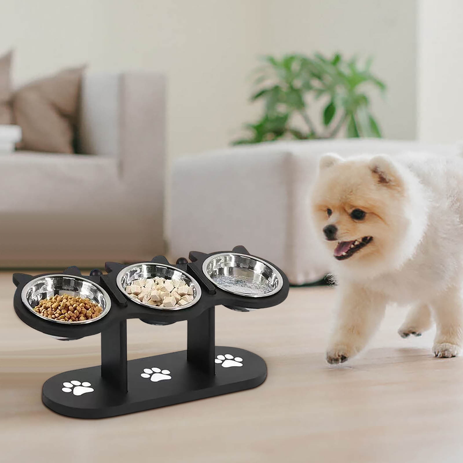 Nkmbld Dog Bowls Elevated, Height Adjustable Pet Raised Bowls with Black Shelf, 15 Degrees Tilted Cat Food Bowls, Anti-Vomiting and Whisker Friendly