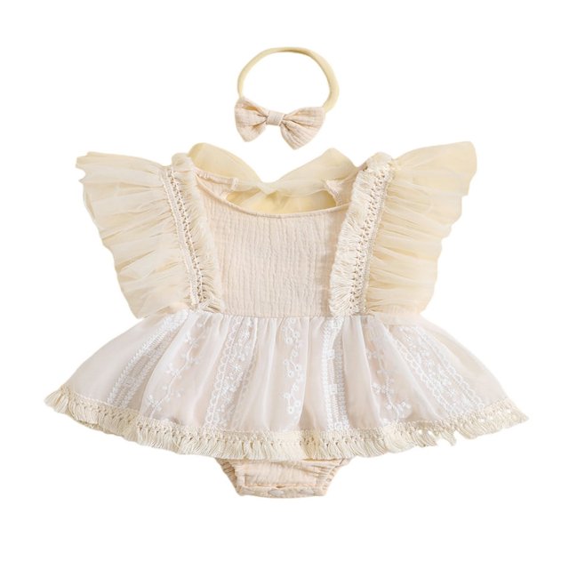 Infant Baby Girls Romper Dress Flower Embroidery Wings Jumpsuits
