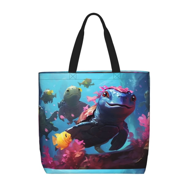 Fotbe Lively Cute Turtle Bolsa Tote con Estampado para Mujer, Bolsos con Cremallera, Bolsa de Hombro Casual de Gran Capacidad con Bolsillos Internos