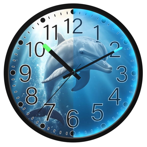 Ryvnso Dolphin in Sea 12 Inch Night Light Wall Clock Silent Battery Operated Luminous Clocks