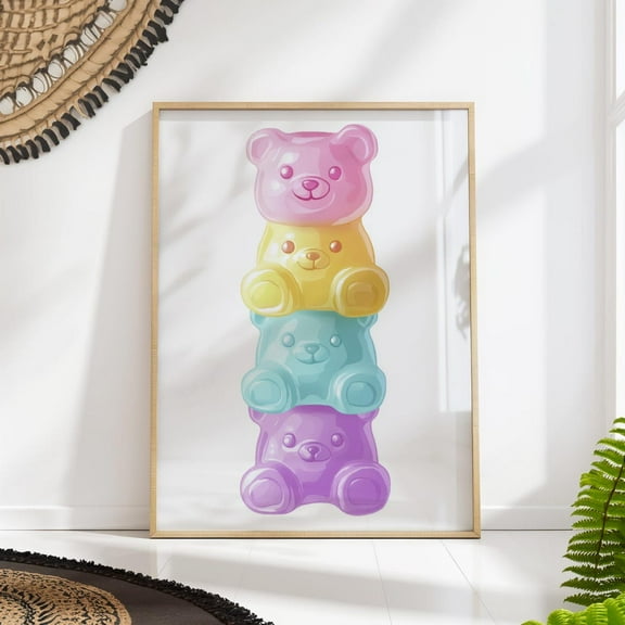 Colorful Gummy Bear Art Print - Kids Room Decor - Candy Wall Art - Playful Pop Art - Bright Nursery Decor - Kawaii Home Decor Wall Art, Modern Wall Decor, 8x12 UNFRAMED