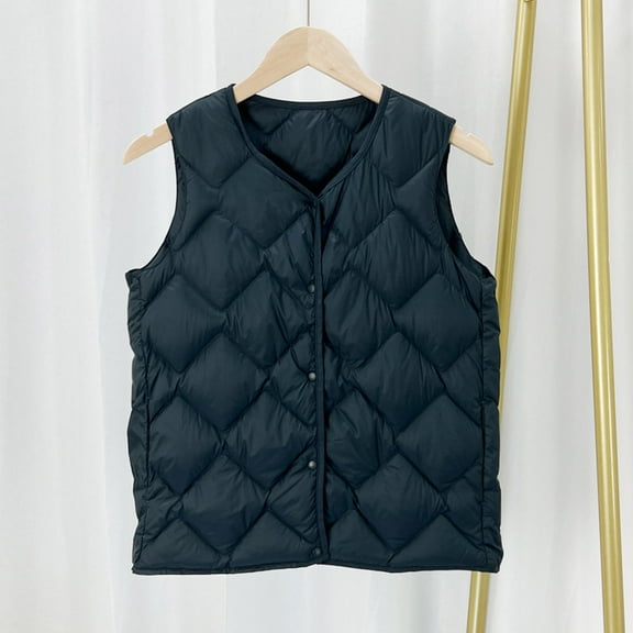 Pejock Women's Sleeveless Vest, Casual Solid Color Button Down Vest with Pocket, Lightweight Zip Up Gilet for Daily Wear, Fashion Outerwear Jacket for Women