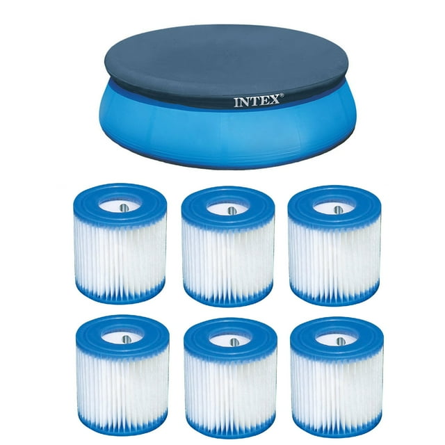 Intex 8' Above Ground Pool Vinyl Cover Tarp & Type H Easy Set Filter (6 Pack)