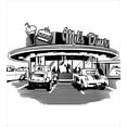 thumbnail image 3 of Retro Duvet Cover Set, Nostalgic Illustration of Retro Diner Restaurant with Vintage Cars Back in Fifties, Decorative 3 Piece Bedding Set with 2 Pillow Shams, Queen Size, Black White, by Ambesonne, 3 of 3