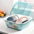thumbnail image 4 of 1Pc Kitchen Dish Rack Handy Tableware Container with Lid Water Draining Storage Shelf Household Kitchen Organizer (Blue, Small Size), 4 of 8