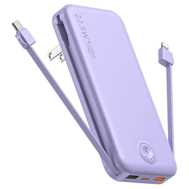 Cargador portátil Nusyddy 12000 mAh con cable y enchufe integrados