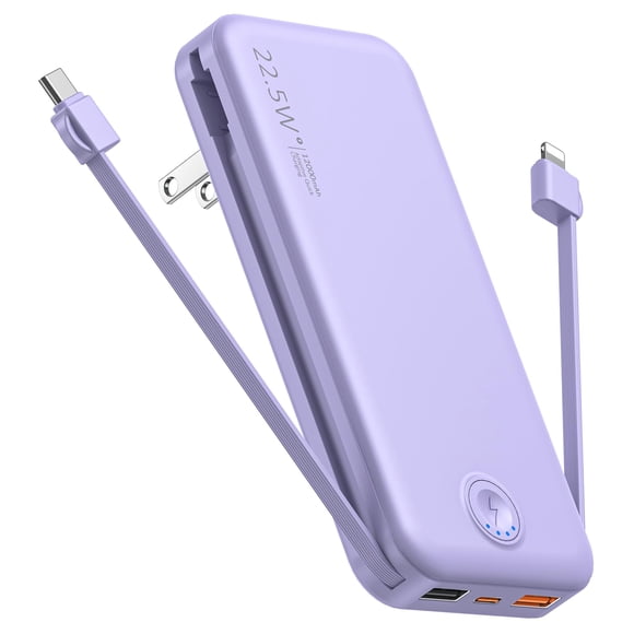 Cargador portátil Nusyddy 12000 mAh con cable y enchufe integrados