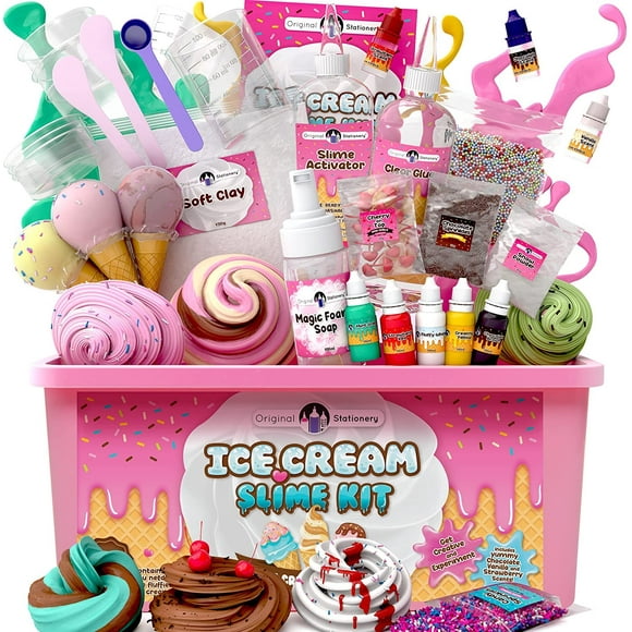 Original Stationery Kit de Slime Moelleux pour Filles Tout en un Boîte pour Faire des Slimes Crème Glacée, Faire des Slimes Moelleux, Beurre, Nuage & Mousse!
