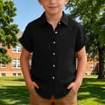 thumbnail image 5 of UACY Girls Casual Cotton Linen Button Down Short Sleeve Shirts Solid Summer Beach Blouses Tops with Pocket (Black, 5-6 Years), 5 of 7
