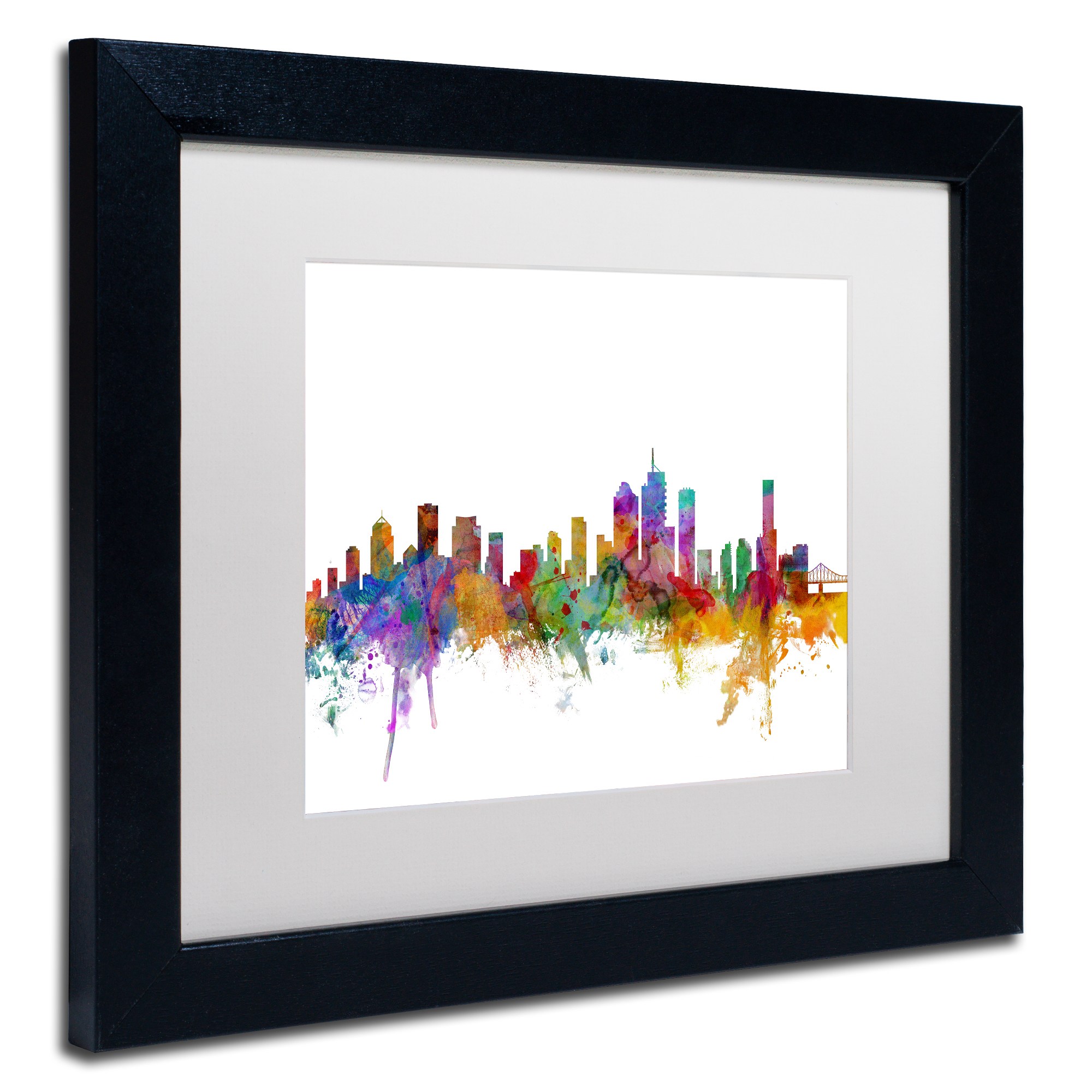 Trademark Fine Art "Brisbane Australia Skyline" Canvas Art by Michael Tompsett White Matte, Black Frame