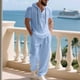 thumbnail image 4 of Ceisia Men's Loose Fit Cotton-Linen Like 2-Piece Set Hooded Short Sleeve Shirt with Elastic Waist Wide Leg Pants Gifts, 4 of 9