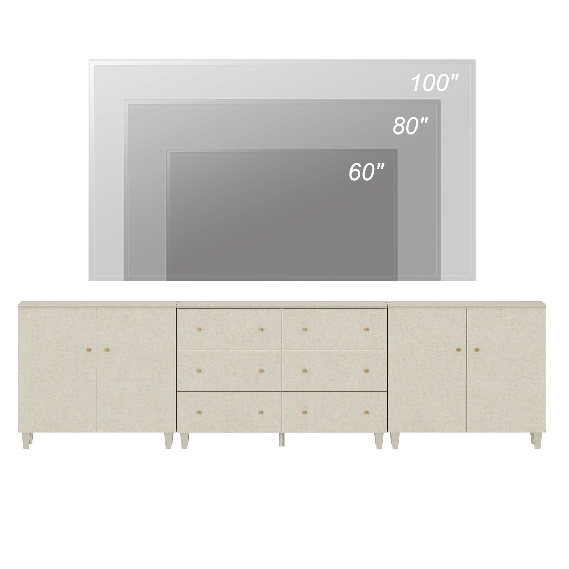 WAMPAT Wide TV Stand for 110+ Inches TVs, 3-in-1 Modern Wooden Media Console with 6 Spacious Drawers and 2 Storage Cabinets for Living Room, Beige