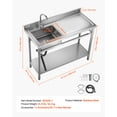 thumbnail image 3 of VEVOR Stainless Steel Utility Sink, Free Standing Single Bowl Commercial Kitchen Sink with Faucet, Utility Right Basin Workbench with Hot & Cold Water Pipe for Garage Restaurant Laundry,47x19.7x37 in, 3 of 9