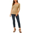 thumbnail image 2 of INSPIRE CHIC Camisetas de Cuello Barco para Mujeres de Manga Corta Ajustadas Suaves T-Shirt 3XL Beige, 2 of 8