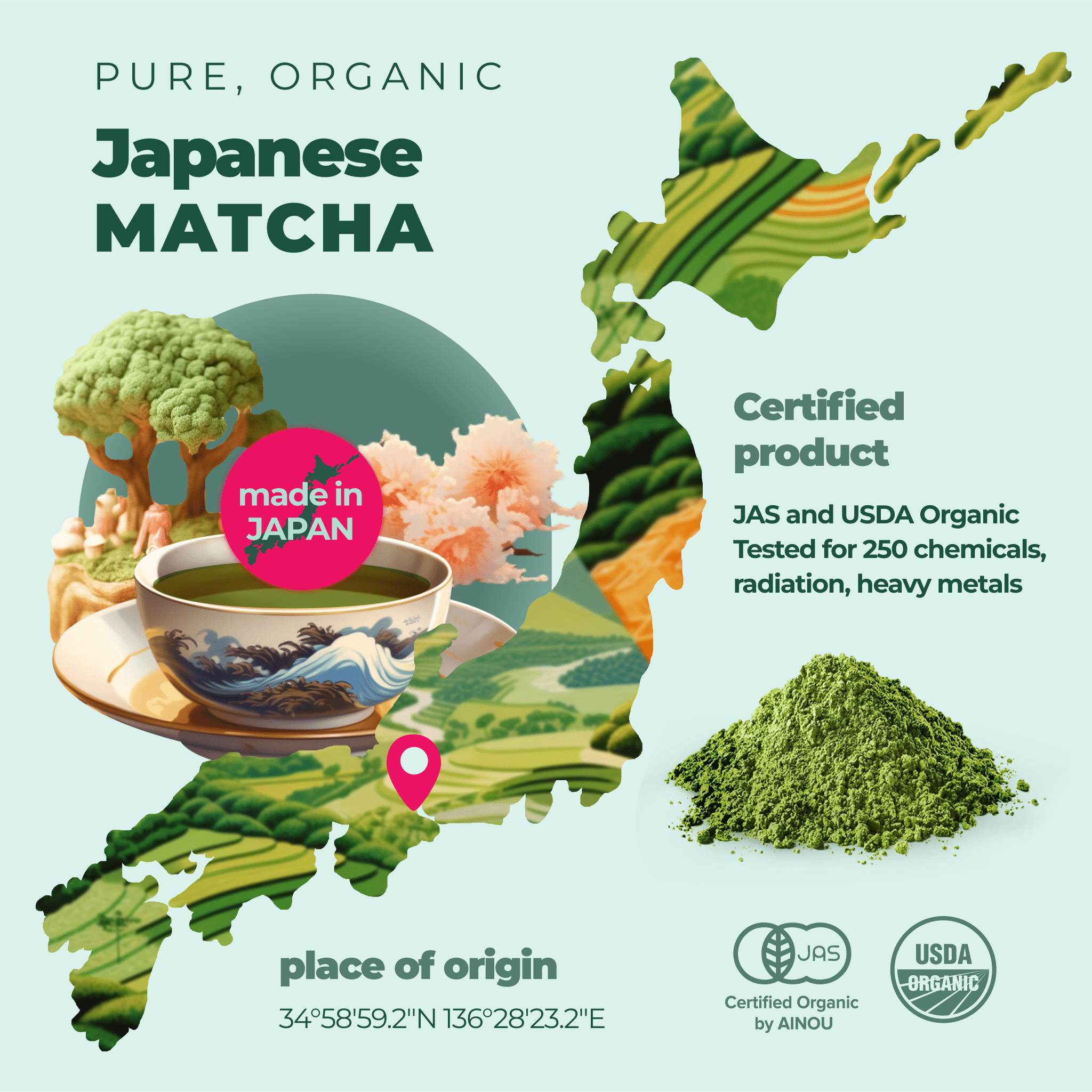 Aprika Life Japanese Ceremonial Matcha Green Tea Powder USDA & JAS Organic Premium, First Harvest from Japan 500g / 1.1 lbs