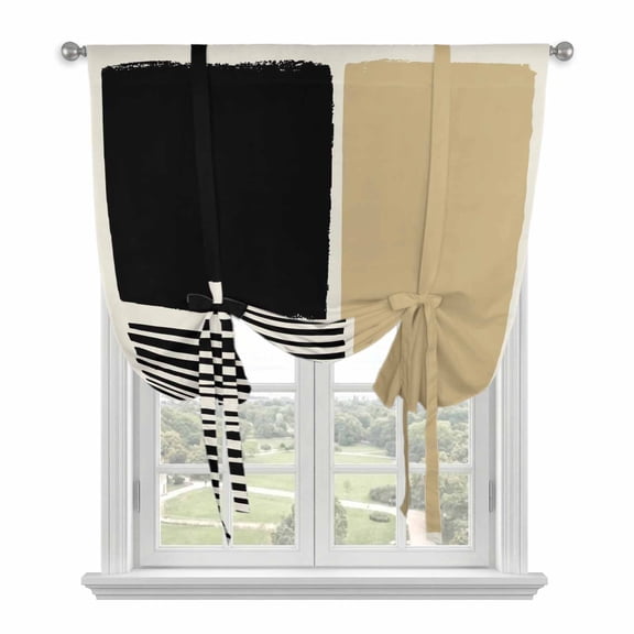 Beige Balloon Curtains 63 Inch Length for Living Room/Bedroom, Modern Abstract Art Farmhouse Striped Rod Pocket Privacy Door Curtains Decorative Tie Up Shade for Window 52"x63"