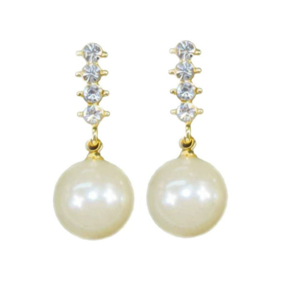 Bridal Earrings Gold White Pearl Dangle Earrings