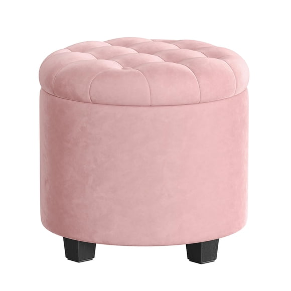 Otomana SONGMICS redonda de terciopelo para almacenamiento, 45 x 45 x 44 cm, color rosa