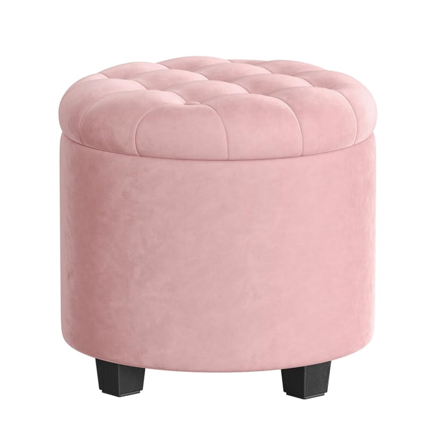 Otomana SONGMICS redonda de terciopelo para almacenamiento, 45 x 45 x 44 cm, color rosa