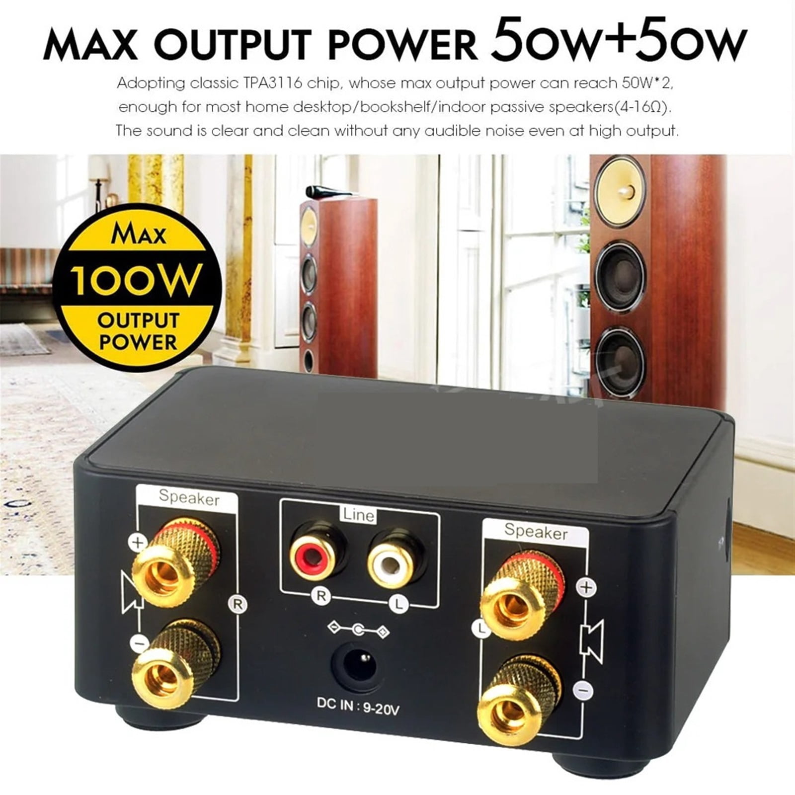 5.0 HIFI Power Amplifier 50Wx2 Channel 2.0 Home Car Digital Audio AMP USB U-disK TF Music Player ,Bass & Treble Control