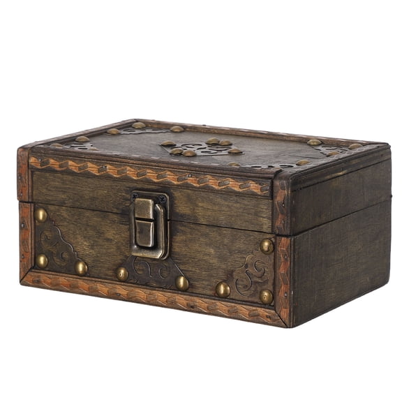 Vintage Wooden Treasure Chest Jewelry Box and Keepsake Organizer with Retro Multi-Color for Home Decor