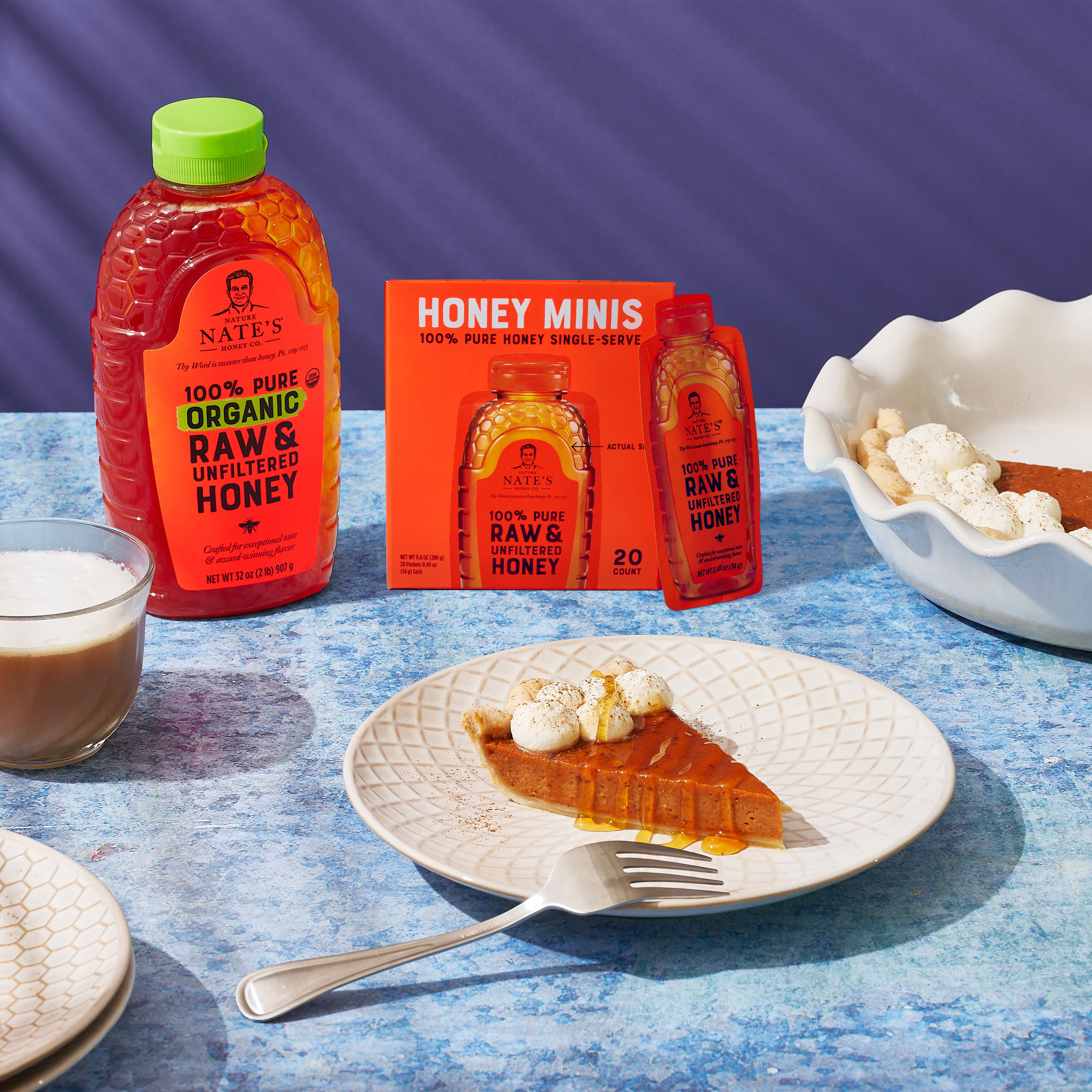 Nature Nate's Honey Minis: 100% Pure Raw and Unfiltered Honey - 20 Single Serve Packets, Gluten-Free with Nature Nate’s Organic Raw Honey, 32 Oz