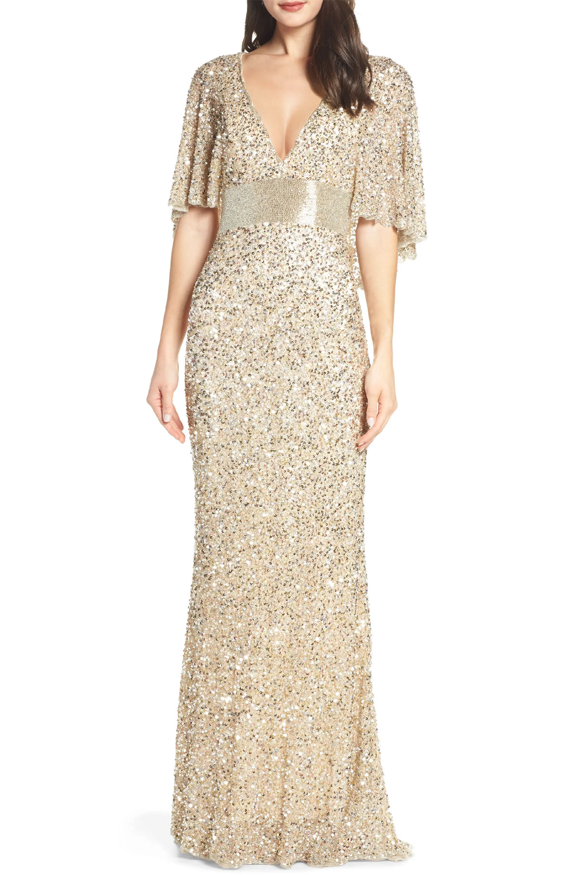 Mac Duggal Womens Beaded Capelet Sleeve 