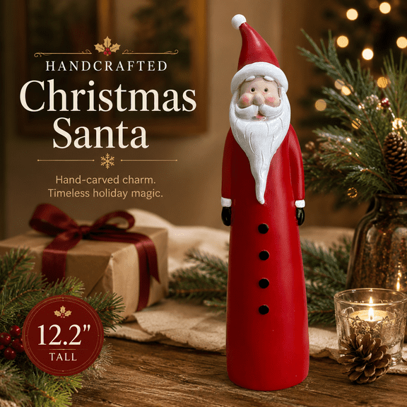 Christmas Santa Claus Figurine, Handcrafted Santa Figurines, Resin Santa Claus Statue, Christmas Decorations Ornament, Xmas Gifts for Holiday Party Home Office Desktop Decoration, Red