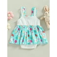 thumbnail image 4 of Newborn Infant Baby Girl Easter Outfit Sleeveless Bunny Romper Dress One Piece Bodysuit Jumpsuit Summer Clothes (Blue, 6-12 Months), 4 of 9