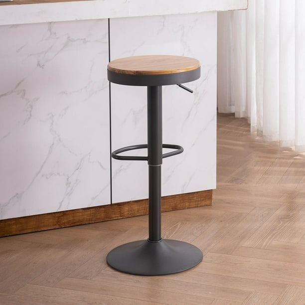 YOUNIKE Wood Bar Stools Round Heigh Adjustable Gray Counter Stools with Footrest