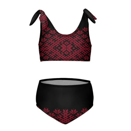 Red Latvian Lielvarde Belt Motif Girl s 2 Piece Bikini Set Beach Sport Swimsuit Swimwear 9-11Y140cm