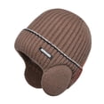 thumbnail image 2 of Tnobhg Women Men Winter Beanie Hat Solid Color Unisex Knit Wool Hat Thickened Ribbed Fleece Lined Hat with Earflaps, 2 of 8