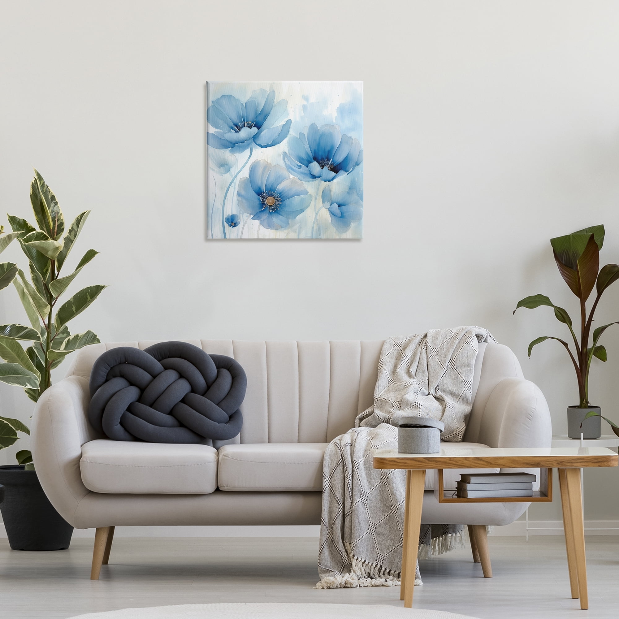 Stupell Industries Blue Poppies Ombre Plants & Flowers Painting Wrapped Canvas Art Print Wall Art, 24 x 24