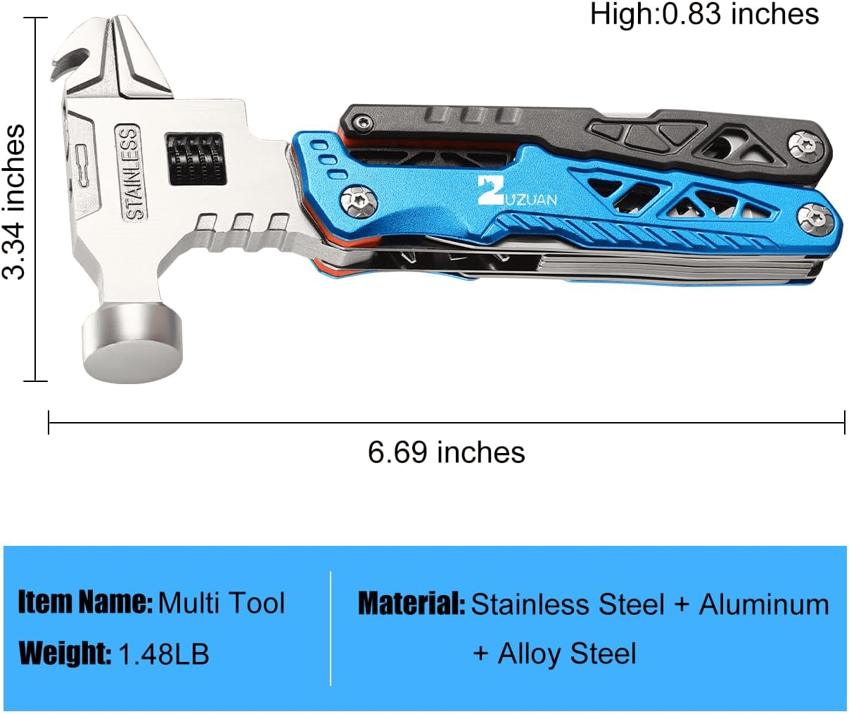 SPBTAR 18 in 1 Multitool, Professional Stainless Steel Multitool Pliers with Replaceable Alloy Steel Blades Wire Cutters, Bottle Opener, Apply to Survival, Camping & Hunting