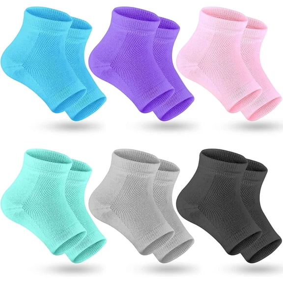 6 Pairs Heel Moisturizing Socks Open Toe Socks Cracked Gel Heel Socks Foot Toeless Heel Repair Socks for Women Dry Hard Cracked Feet, 6 Colors