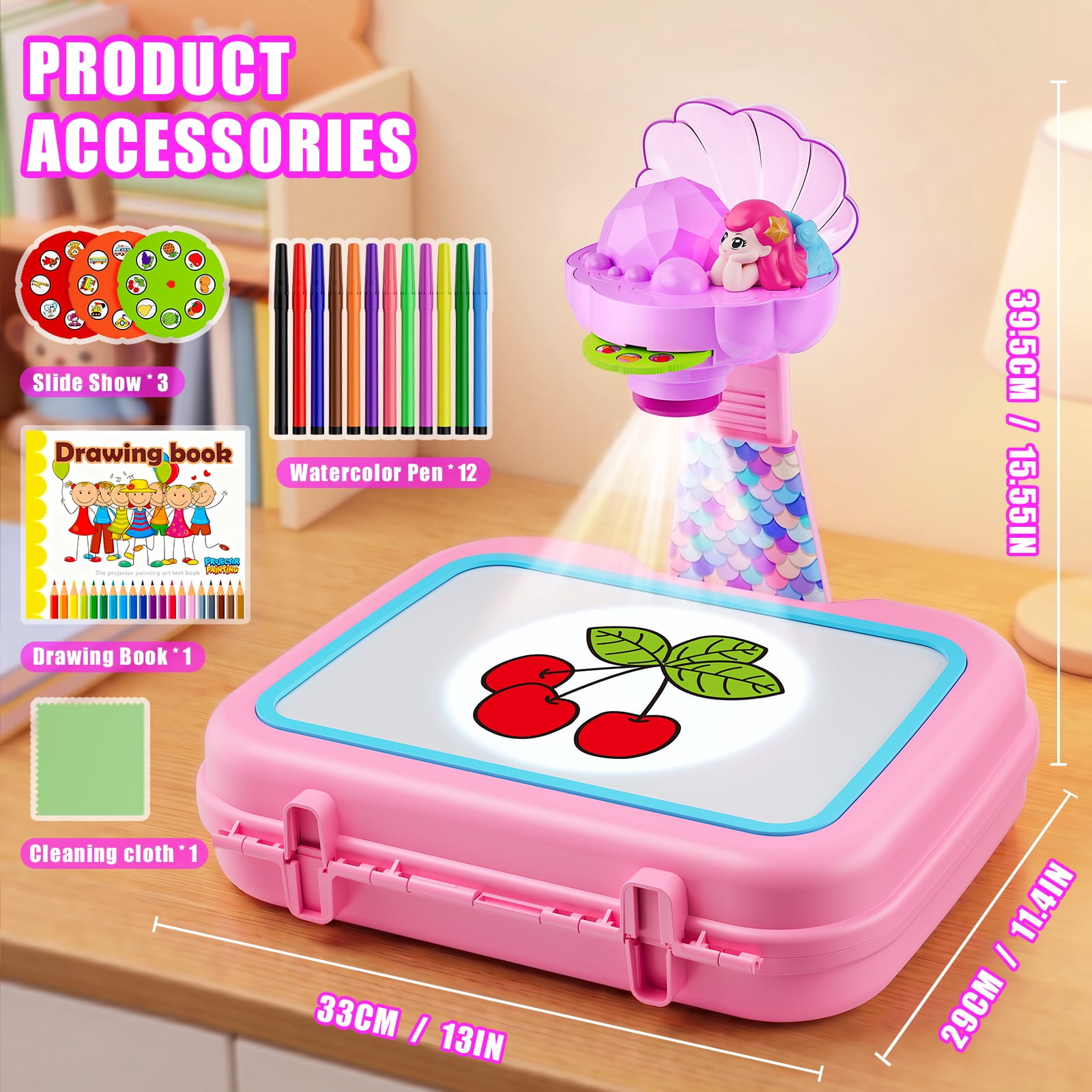 HXFOU Kids Drawing Projector Toy with 72 Projection Images, Mermaid Theme Arts and Crafts Kit for Toddlers Girls Ages 3-5