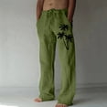 thumbnail image 1 of cllios Cotton Linen Pants for Men Palm Tree Tropical Print Beach Pants Regular Fit Elastic Waisted Drawstring Lounge Trousers with Pockets Lightweight Breathble Beachwear, 1 of 5